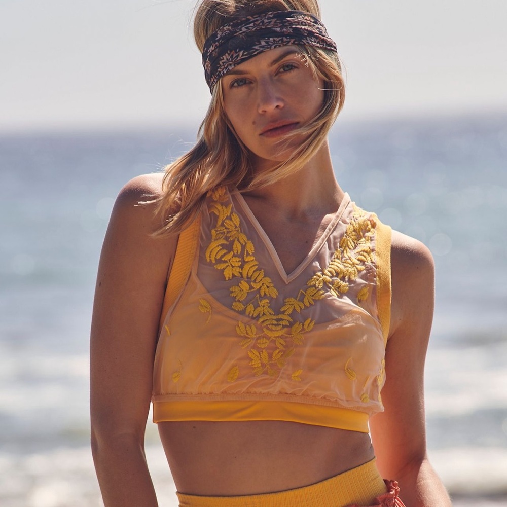 Free People Ribbon Embroidery Crop Tank
